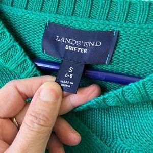 Lands End Womens 6-8 Turtleneck Sweater Cable Knit Light Green Chunky Knit